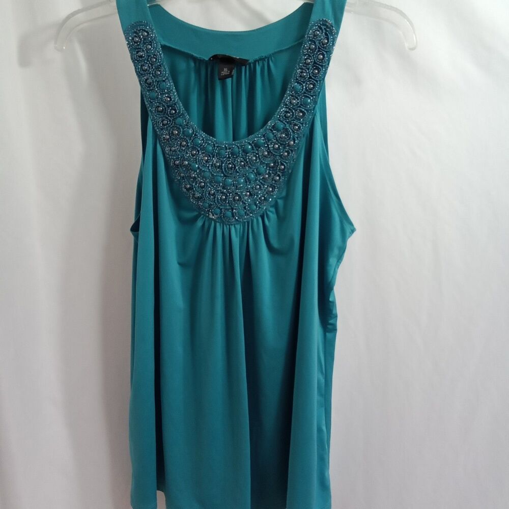 iz Byer Tank Beaded Blue Pleated Women XL - Picture 2 of 8